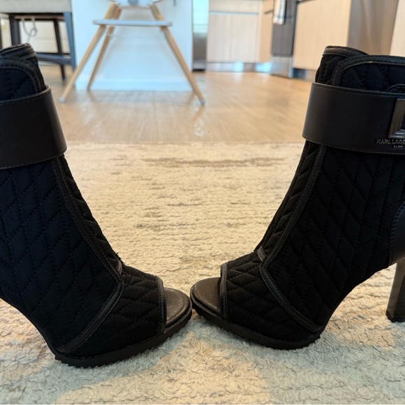 Karl Lagerfeld Black Quilted Heeled Boots - Picture 5 of 9